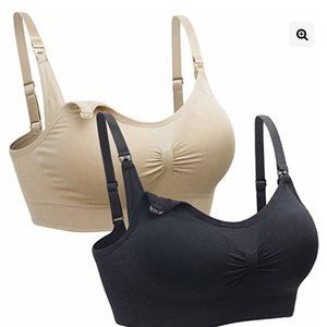 2 Pack Seamless Nursing Maternity Bras Black Tan